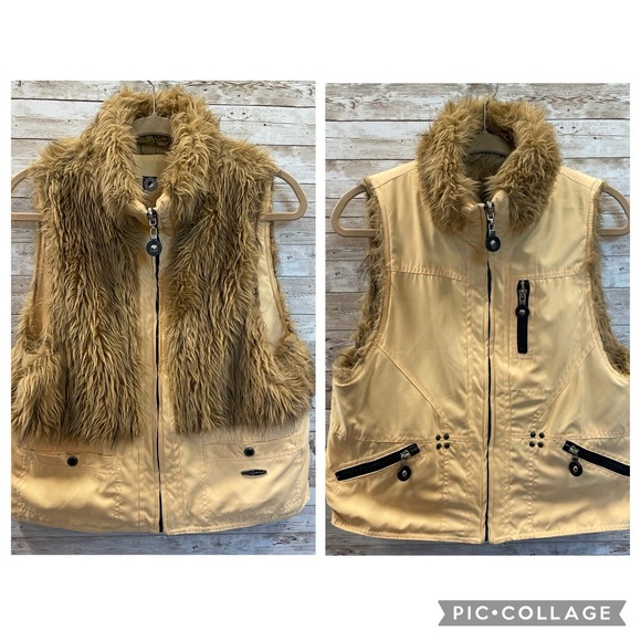 jamie sadock Jackets & Blazers - Jamie Sadock Womens M Vest Reversible Faux Fur Zip Front Ecru Peach‎ Pockets